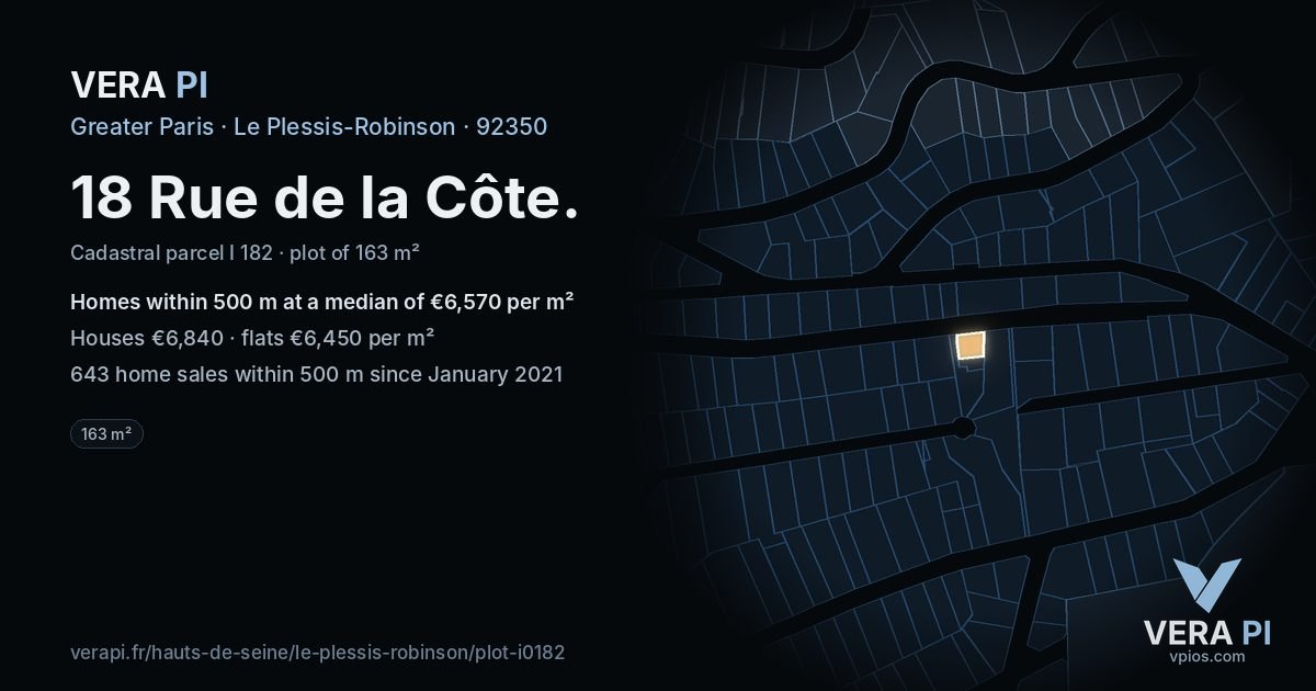 18 Rue de la Côte, Le Plessis-Robinson at night – the plot lit, the parcels around coloured by the prices near them