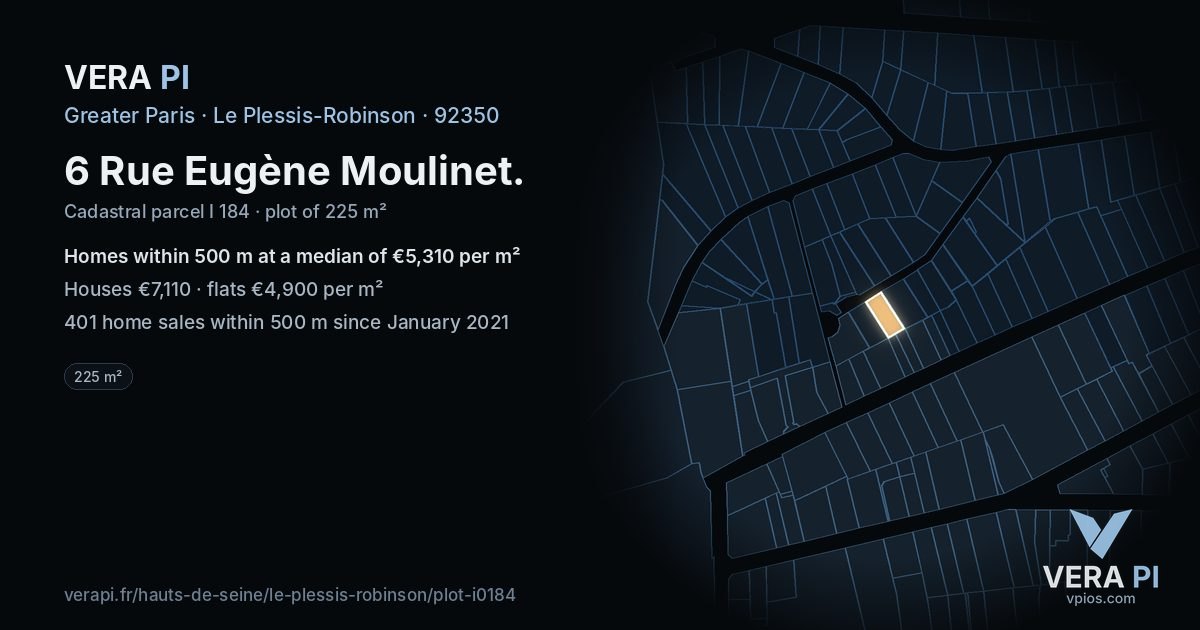 6 Rue Eugène Moulinet, Le Plessis-Robinson at night – the plot lit, the parcels around coloured by the prices near them