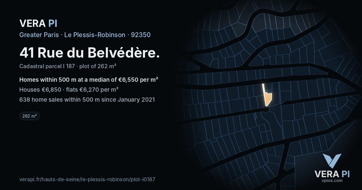 41 Rue du Belvédère, Le Plessis-Robinson at night – the plot lit, the parcels around coloured by the prices near them