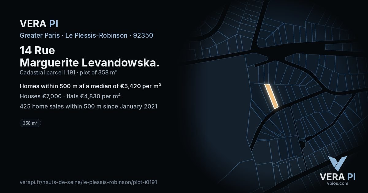 14 Rue Marguerite Levandowska, Le Plessis-Robinson at night – the plot lit, the parcels around coloured by the prices near them