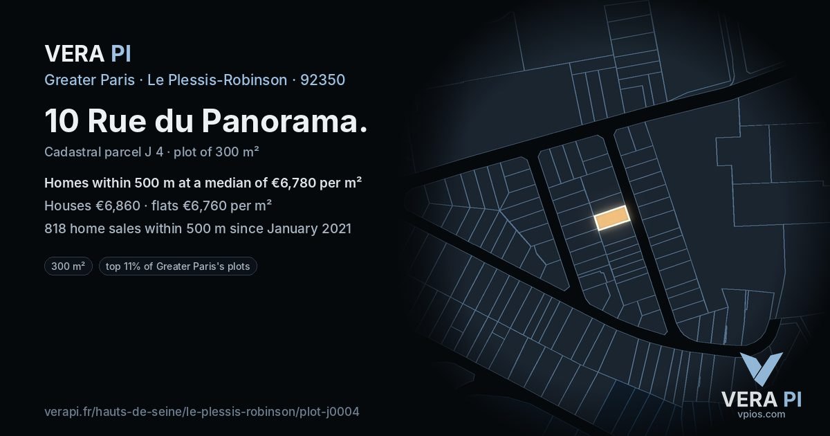 10 Rue du Panorama, Le Plessis-Robinson at night – the plot lit, the parcels around coloured by the prices near them