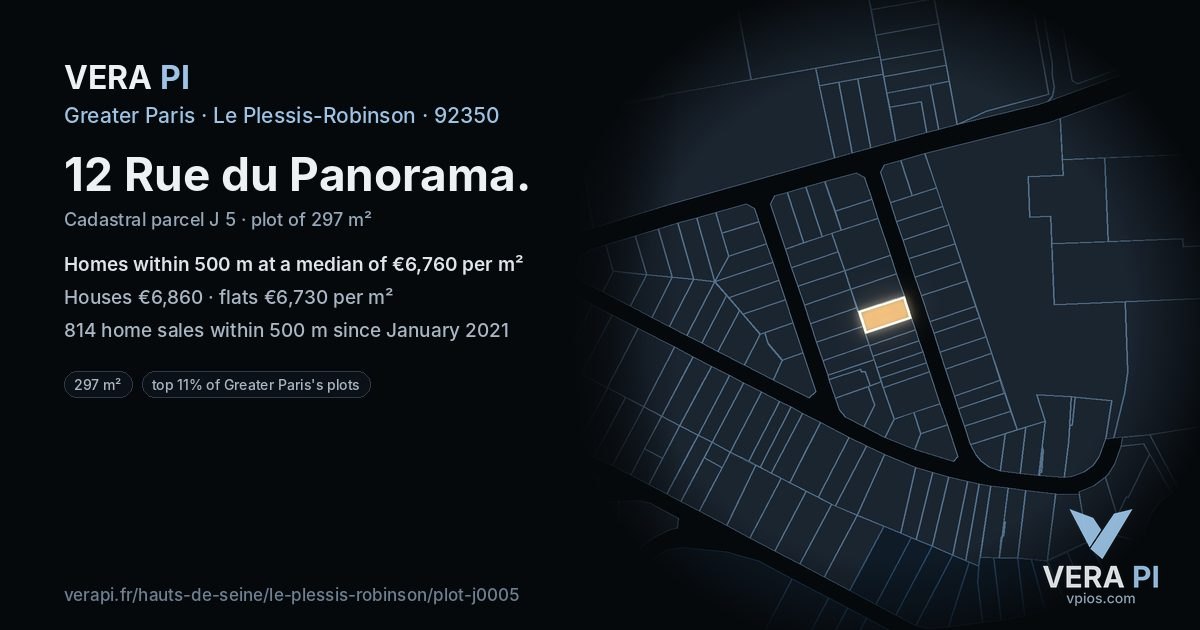 12 Rue du Panorama, Le Plessis-Robinson at night – the plot lit, the parcels around coloured by the prices near them