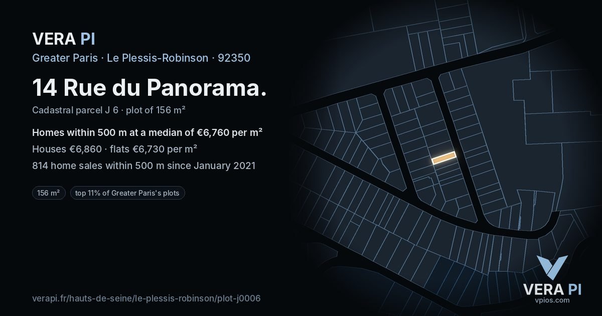 14 Rue du Panorama, Le Plessis-Robinson at night – the plot lit, the parcels around coloured by the prices near them