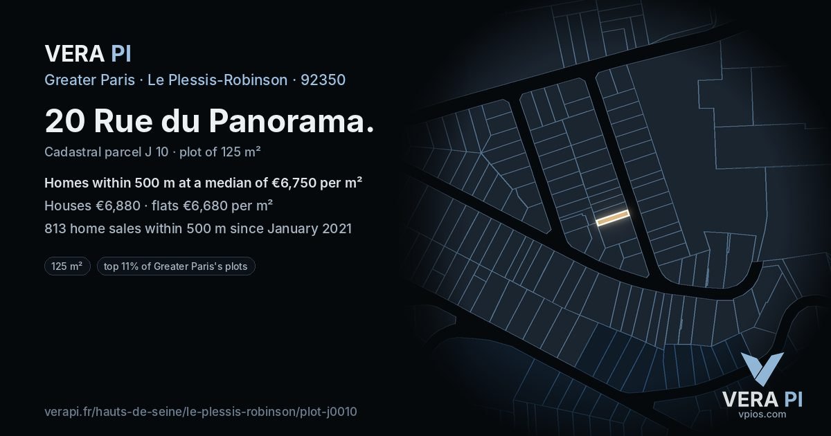 20 Rue du Panorama, Le Plessis-Robinson at night – the plot lit, the parcels around coloured by the prices near them