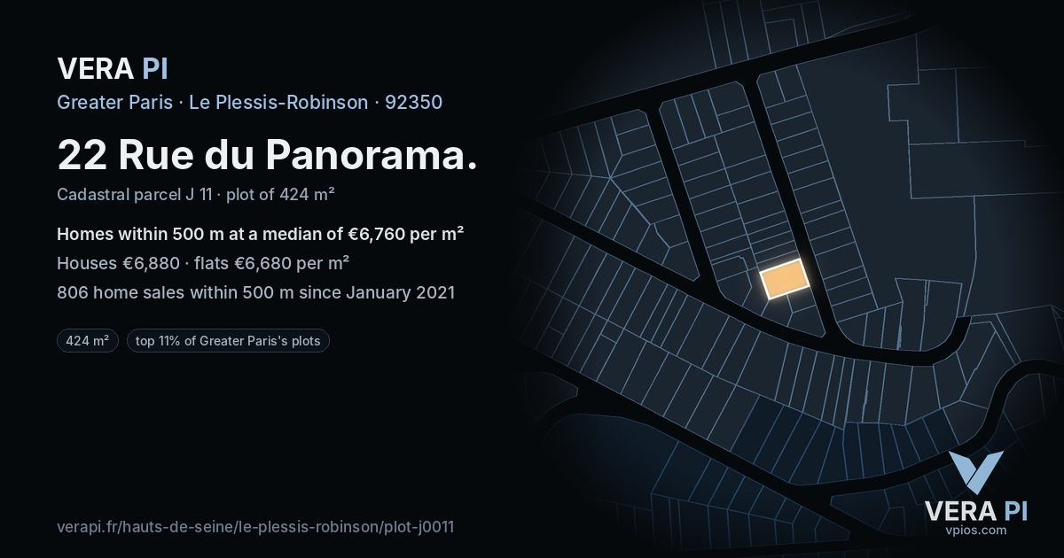 22 Rue du Panorama, Le Plessis-Robinson at night – the plot lit, the parcels around coloured by the prices near them