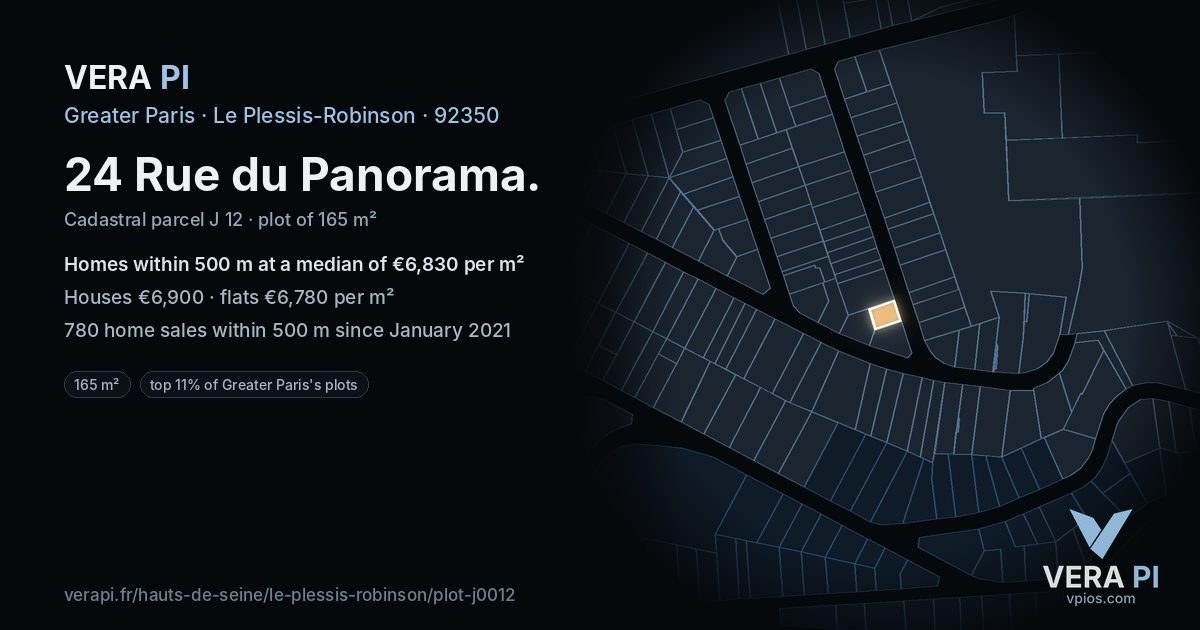 24 Rue du Panorama, Le Plessis-Robinson at night – the plot lit, the parcels around coloured by the prices near them