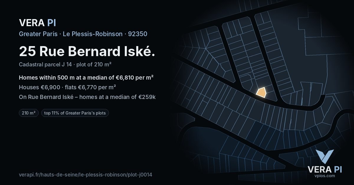 25 Rue Bernard Iské, Le Plessis-Robinson at night – the plot lit, the parcels around coloured by the prices near them