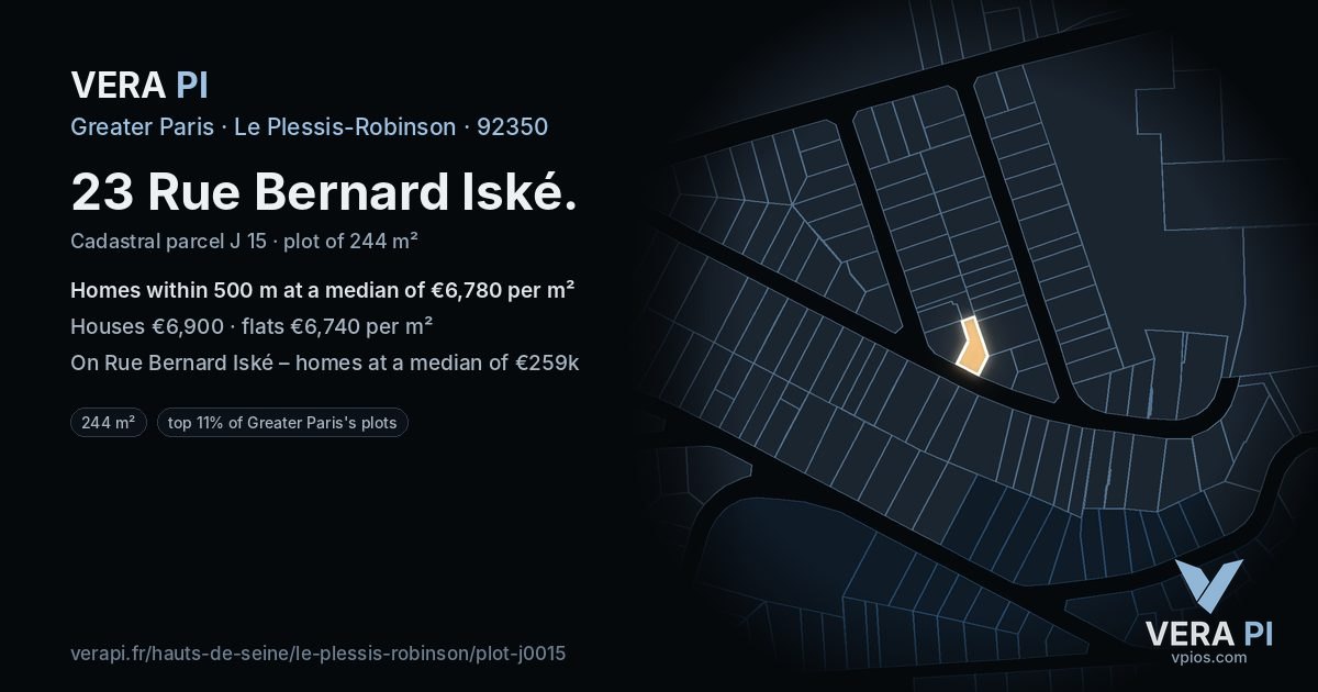 23 Rue Bernard Iské, Le Plessis-Robinson at night – the plot lit, the parcels around coloured by the prices near them