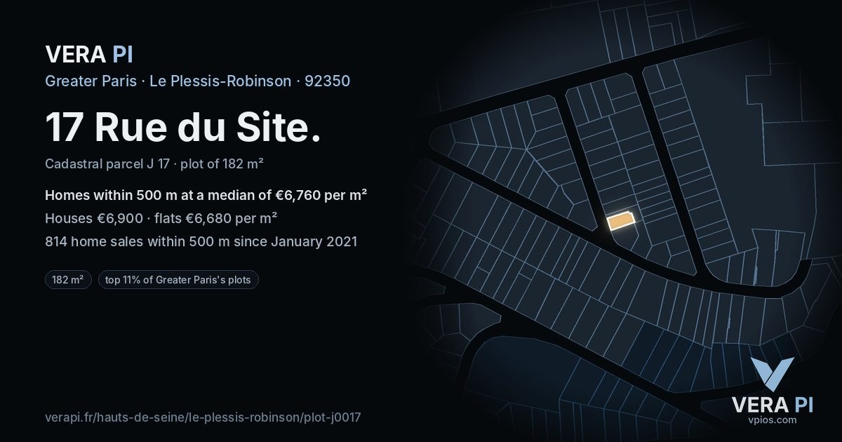 17 Rue du Site, Le Plessis-Robinson at night – the plot lit, the parcels around coloured by the prices near them