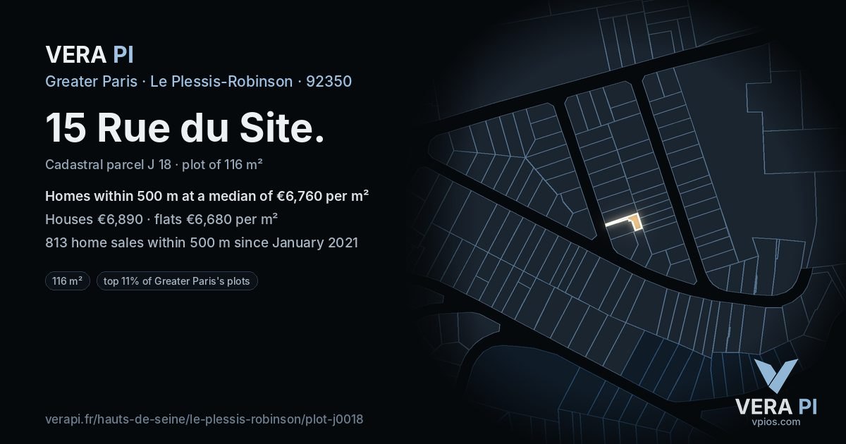 15 Rue du Site, Le Plessis-Robinson at night – the plot lit, the parcels around coloured by the prices near them