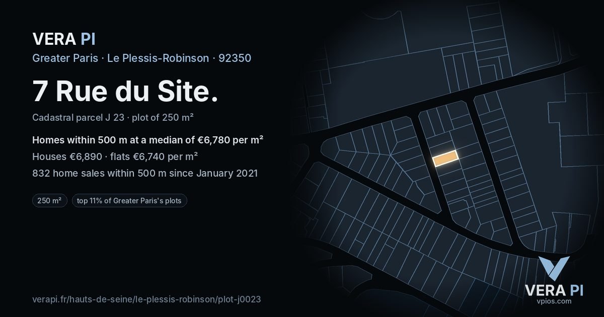 7 Rue du Site, Le Plessis-Robinson at night – the plot lit, the parcels around coloured by the prices near them