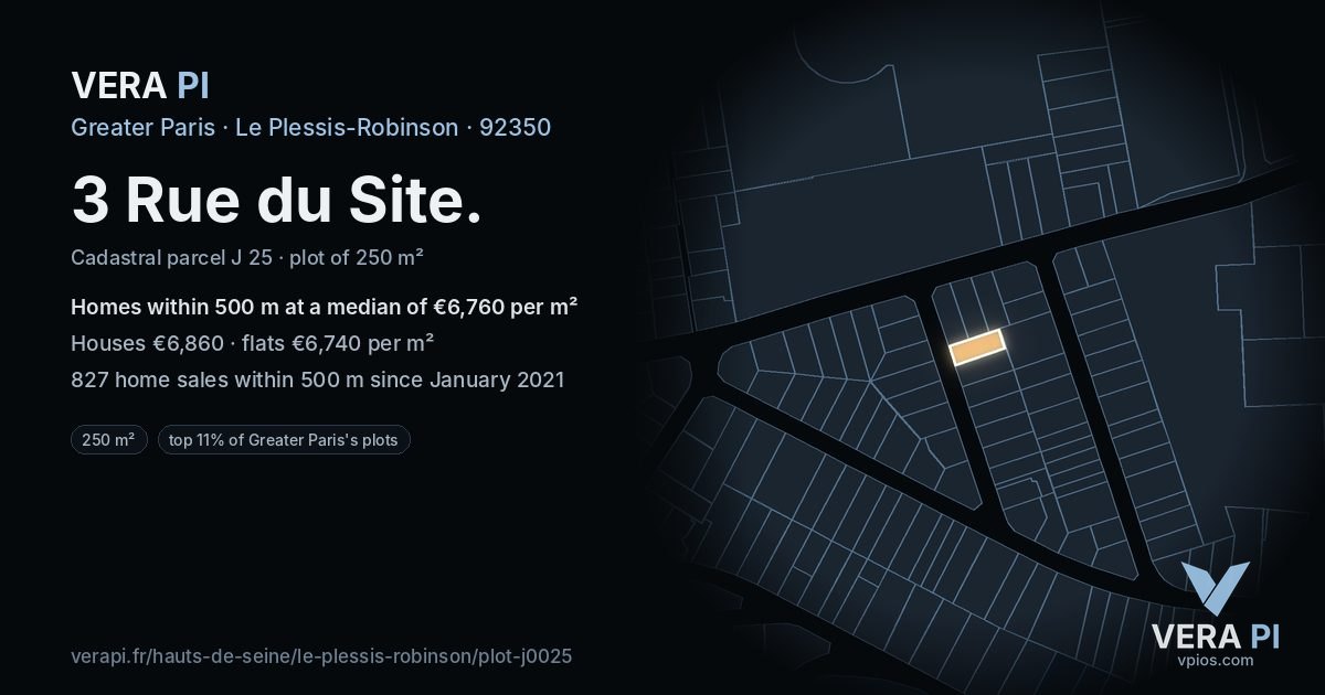 3 Rue du Site, Le Plessis-Robinson at night – the plot lit, the parcels around coloured by the prices near them