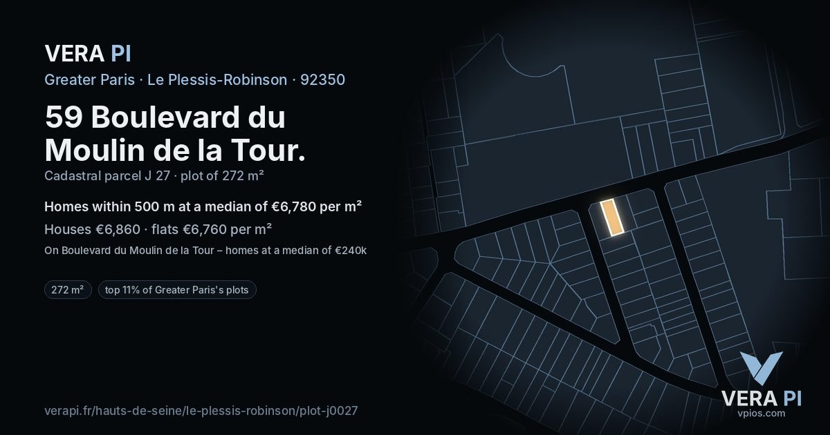59 Boulevard du Moulin de la Tour, Le Plessis-Robinson at night – the plot lit, the parcels around coloured by the prices near them