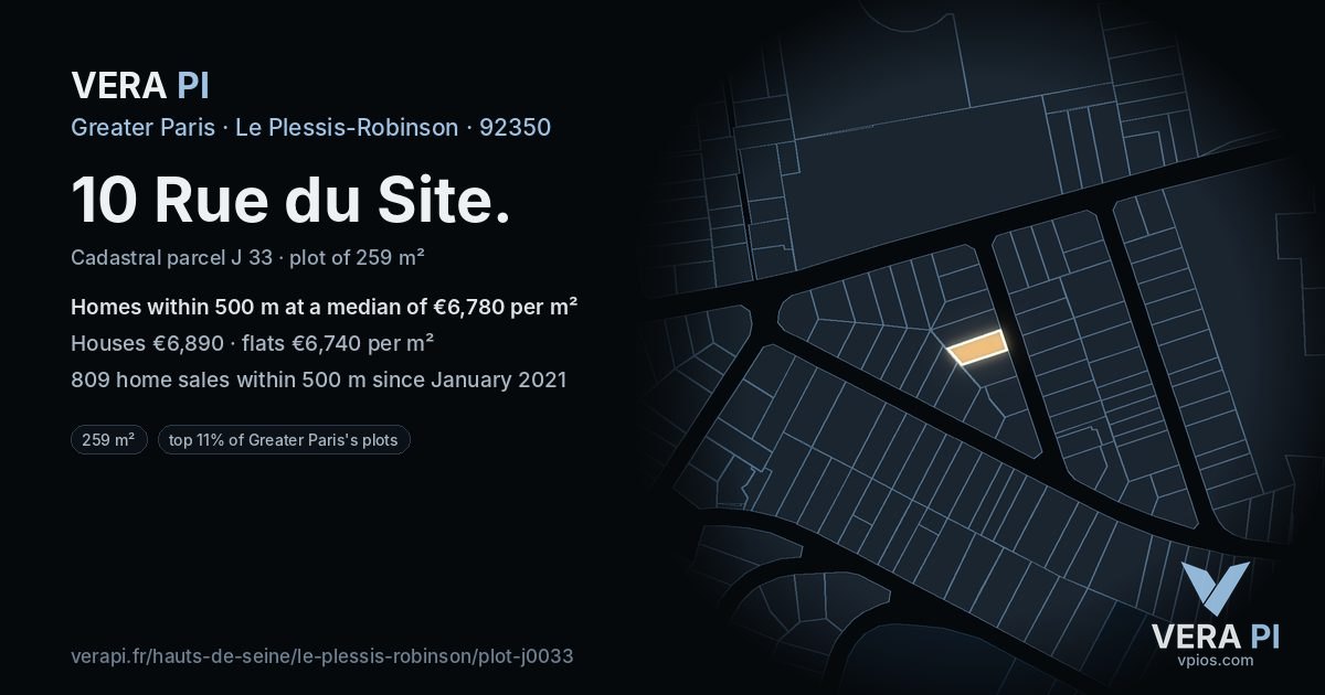 10 Rue du Site, Le Plessis-Robinson at night – the plot lit, the parcels around coloured by the prices near them