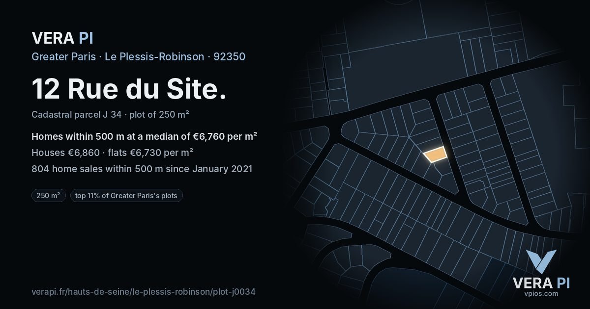 12 Rue du Site, Le Plessis-Robinson at night – the plot lit, the parcels around coloured by the prices near them