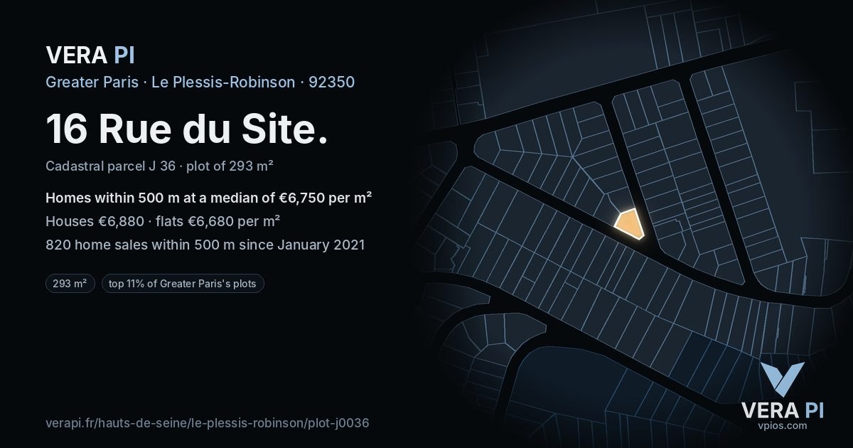 16 Rue du Site, Le Plessis-Robinson at night – the plot lit, the parcels around coloured by the prices near them