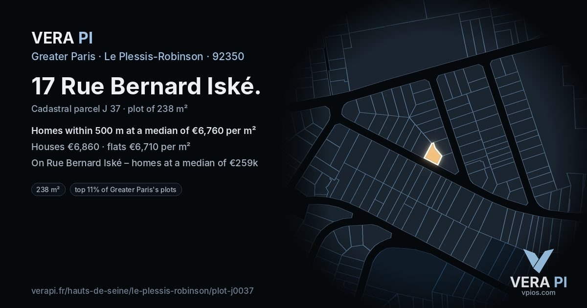 17 Rue Bernard Iské, Le Plessis-Robinson at night – the plot lit, the parcels around coloured by the prices near them