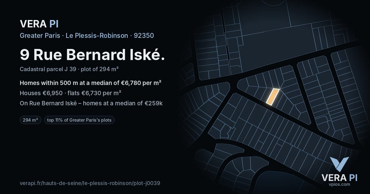 9 Rue Bernard Iské, Le Plessis-Robinson at night – the plot lit, the parcels around coloured by the prices near them