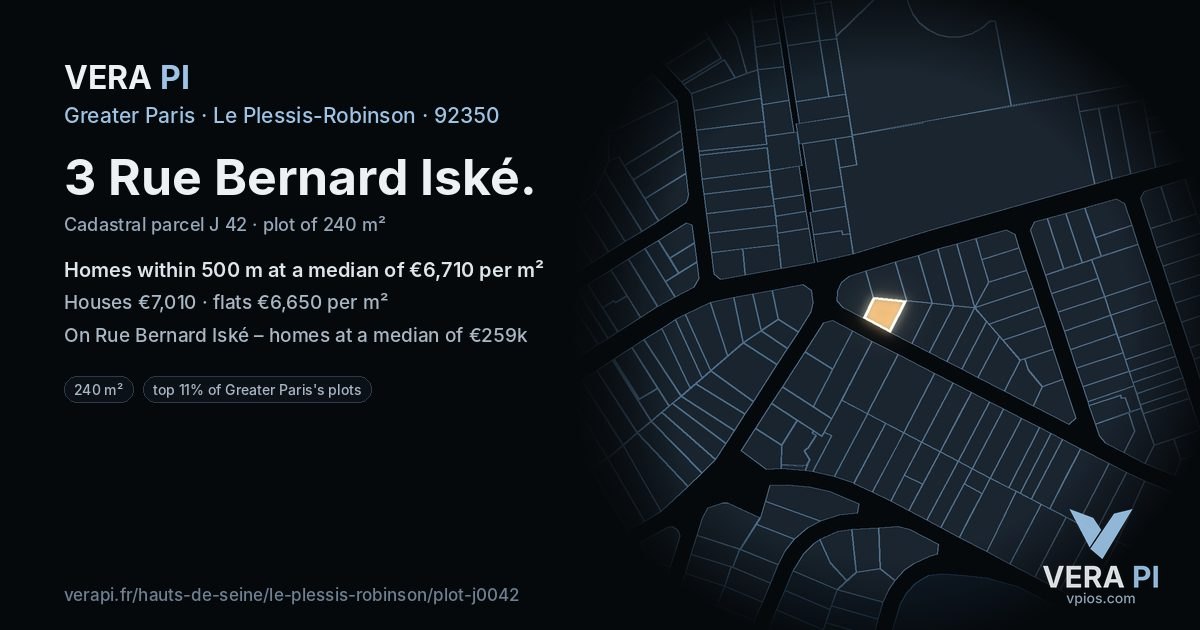 3 Rue Bernard Iské, Le Plessis-Robinson at night – the plot lit, the parcels around coloured by the prices near them