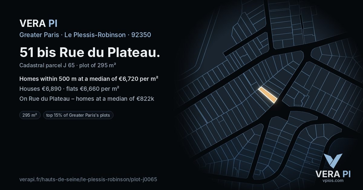 51 bis Rue du Plateau, Le Plessis-Robinson at night – the plot lit, the parcels around coloured by the prices near them