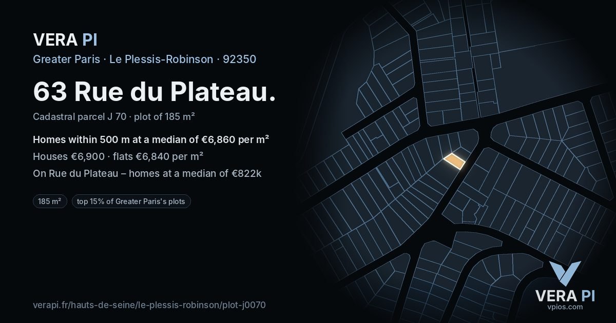 63 Rue du Plateau, Le Plessis-Robinson at night – the plot lit, the parcels around coloured by the prices near them