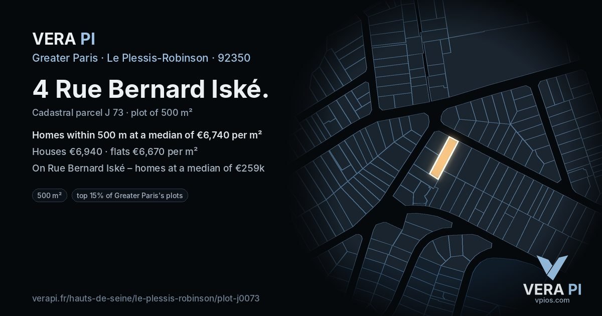 4 Rue Bernard Iské, Le Plessis-Robinson at night – the plot lit, the parcels around coloured by the prices near them