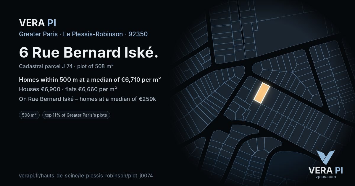 6 Rue Bernard Iské, Le Plessis-Robinson at night – the plot lit, the parcels around coloured by the prices near them