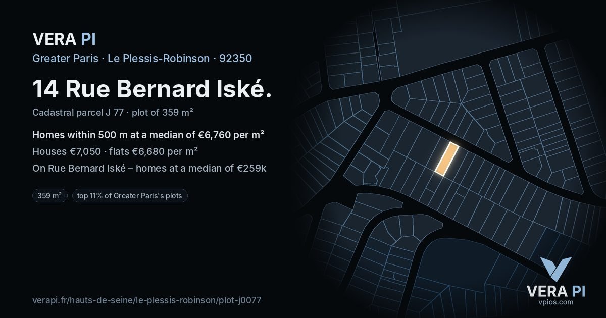 14 Rue Bernard Iské, Le Plessis-Robinson at night – the plot lit, the parcels around coloured by the prices near them