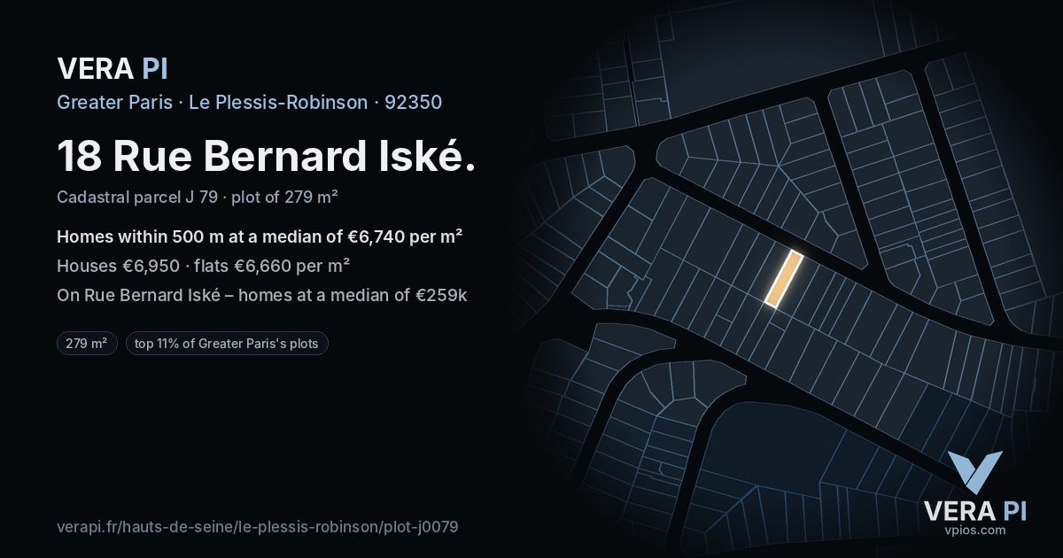 18 Rue Bernard Iské, Le Plessis-Robinson at night – the plot lit, the parcels around coloured by the prices near them