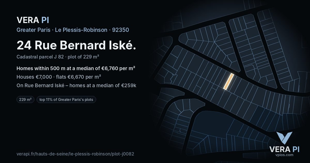 24 Rue Bernard Iské, Le Plessis-Robinson at night – the plot lit, the parcels around coloured by the prices near them
