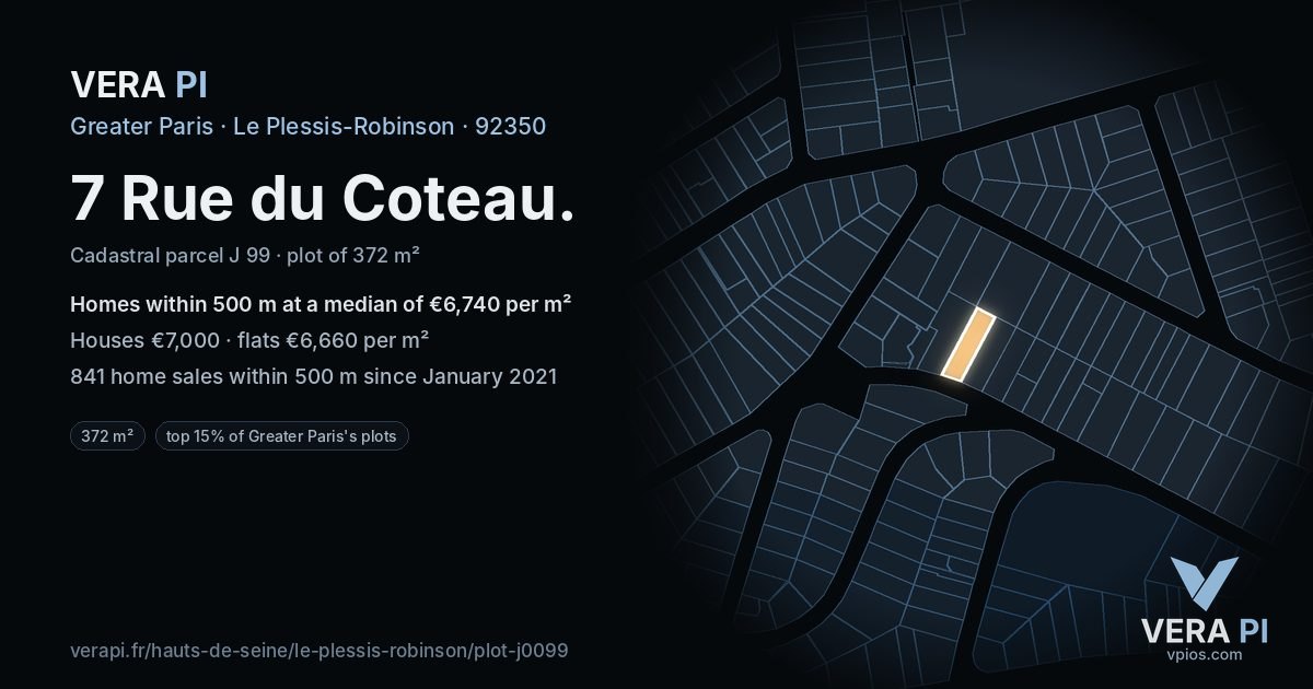 7 Rue du Coteau, Le Plessis-Robinson at night – the plot lit, the parcels around coloured by the prices near them