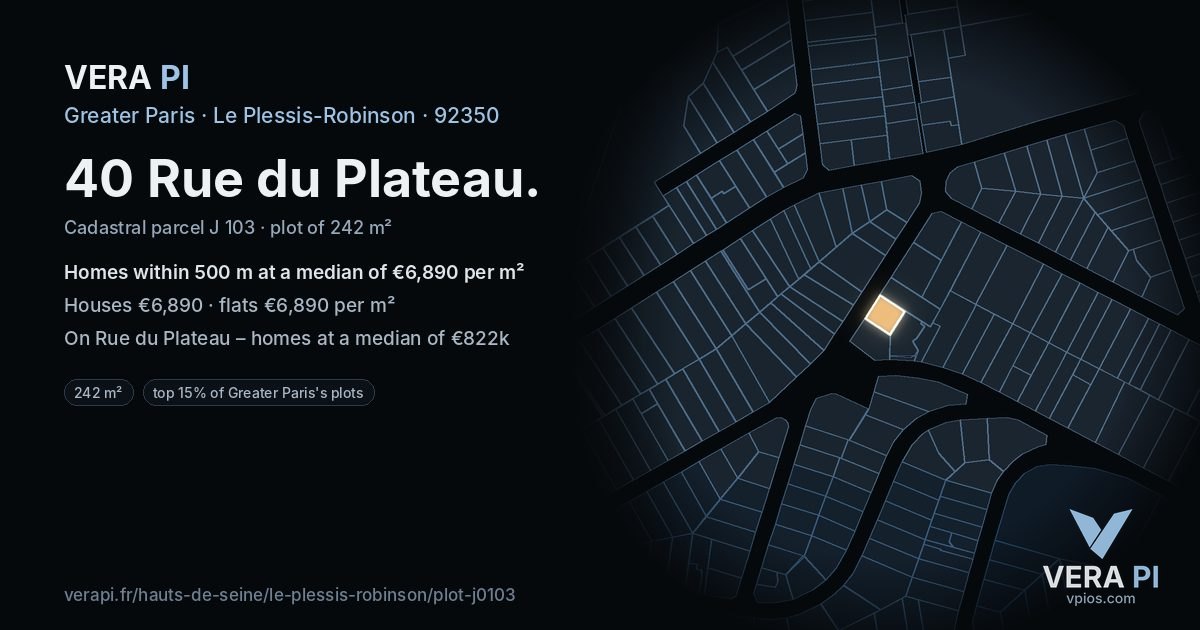 40 Rue du Plateau, Le Plessis-Robinson at night – the plot lit, the parcels around coloured by the prices near them