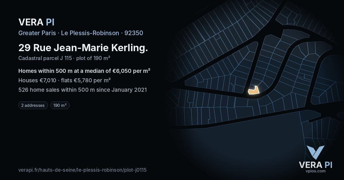29 Rue Jean-Marie Kerling, Le Plessis-Robinson at night – the plot lit, the parcels around coloured by the prices near them