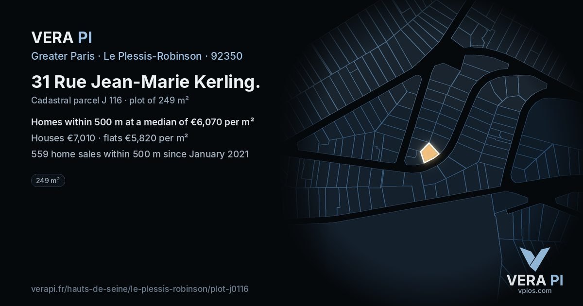 31 Rue Jean-Marie Kerling, Le Plessis-Robinson at night – the plot lit, the parcels around coloured by the prices near them