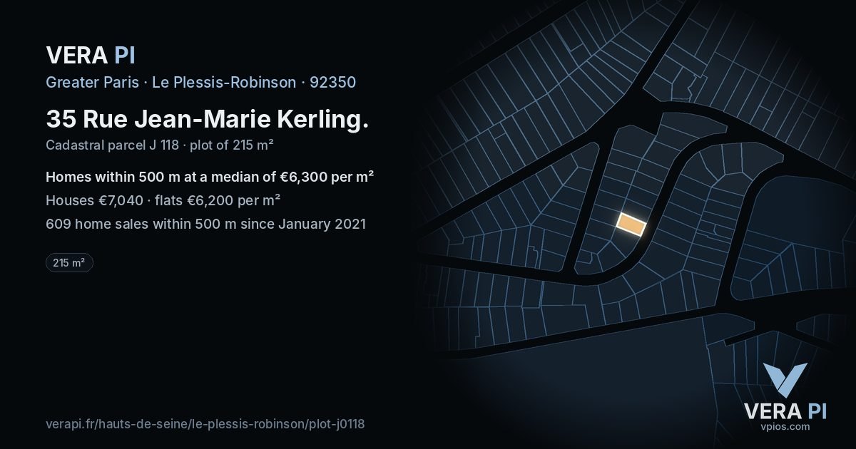 35 Rue Jean-Marie Kerling, Le Plessis-Robinson at night – the plot lit, the parcels around coloured by the prices near them
