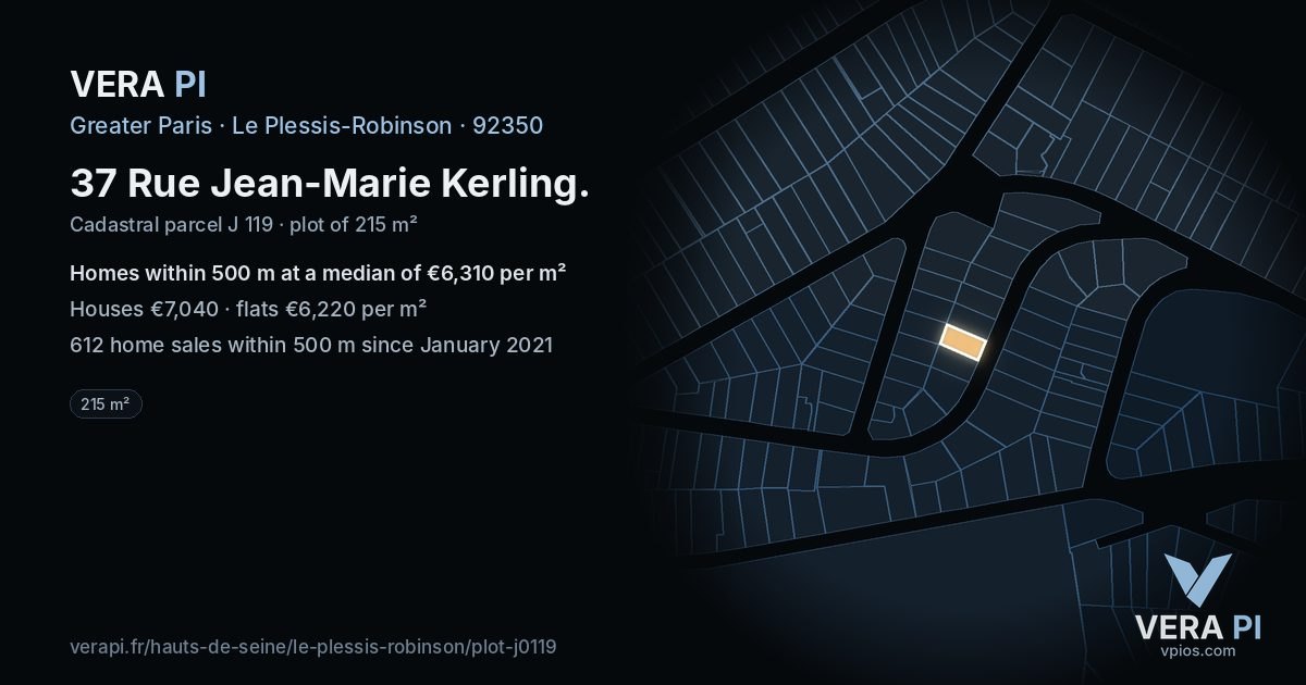 37 Rue Jean-Marie Kerling, Le Plessis-Robinson at night – the plot lit, the parcels around coloured by the prices near them