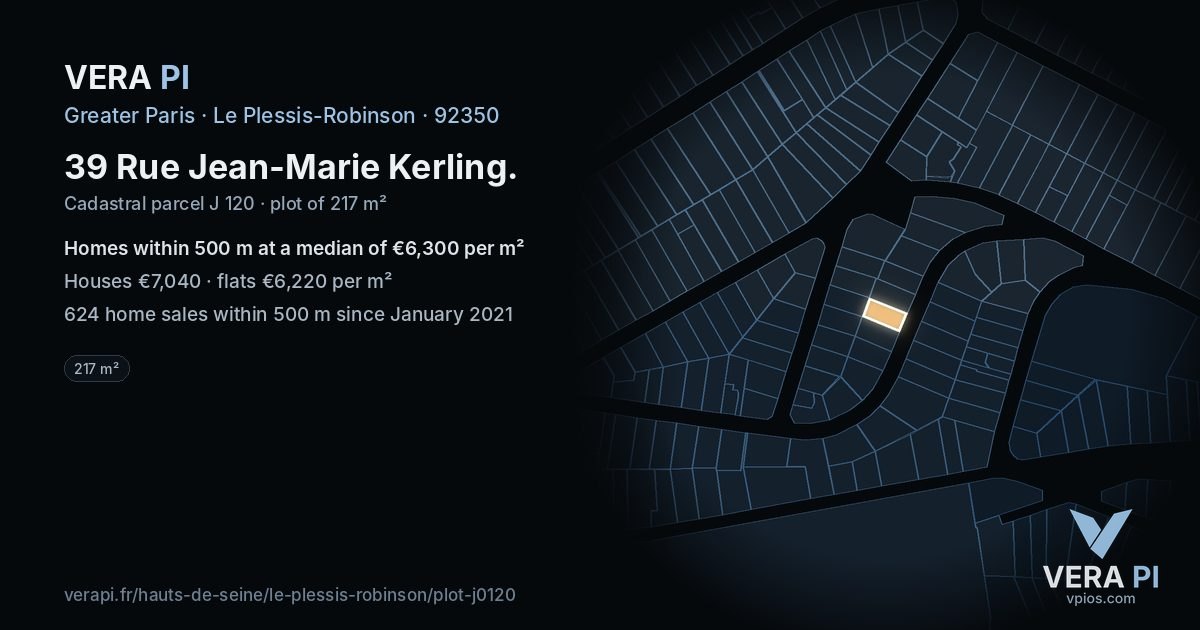 39 Rue Jean-Marie Kerling, Le Plessis-Robinson at night – the plot lit, the parcels around coloured by the prices near them