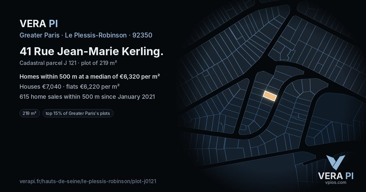 41 Rue Jean-Marie Kerling, Le Plessis-Robinson at night – the plot lit, the parcels around coloured by the prices near them