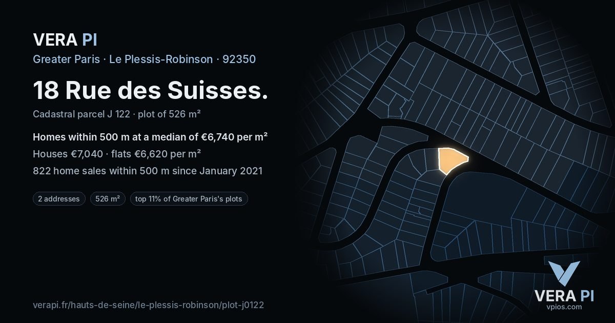 18 Rue des Suisses, Le Plessis-Robinson at night – the plot lit, the parcels around coloured by the prices near them