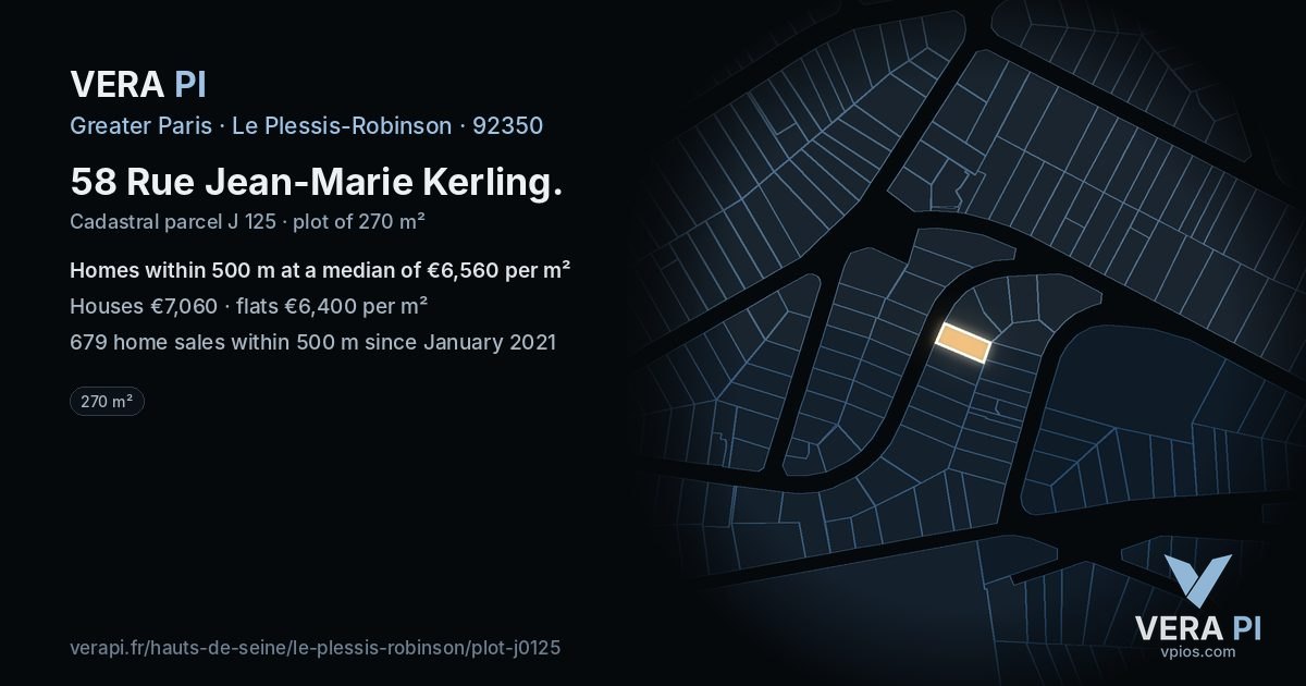58 Rue Jean-Marie Kerling, Le Plessis-Robinson at night – the plot lit, the parcels around coloured by the prices near them