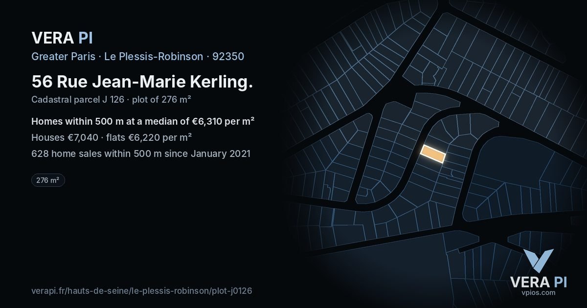 56 Rue Jean-Marie Kerling, Le Plessis-Robinson at night – the plot lit, the parcels around coloured by the prices near them