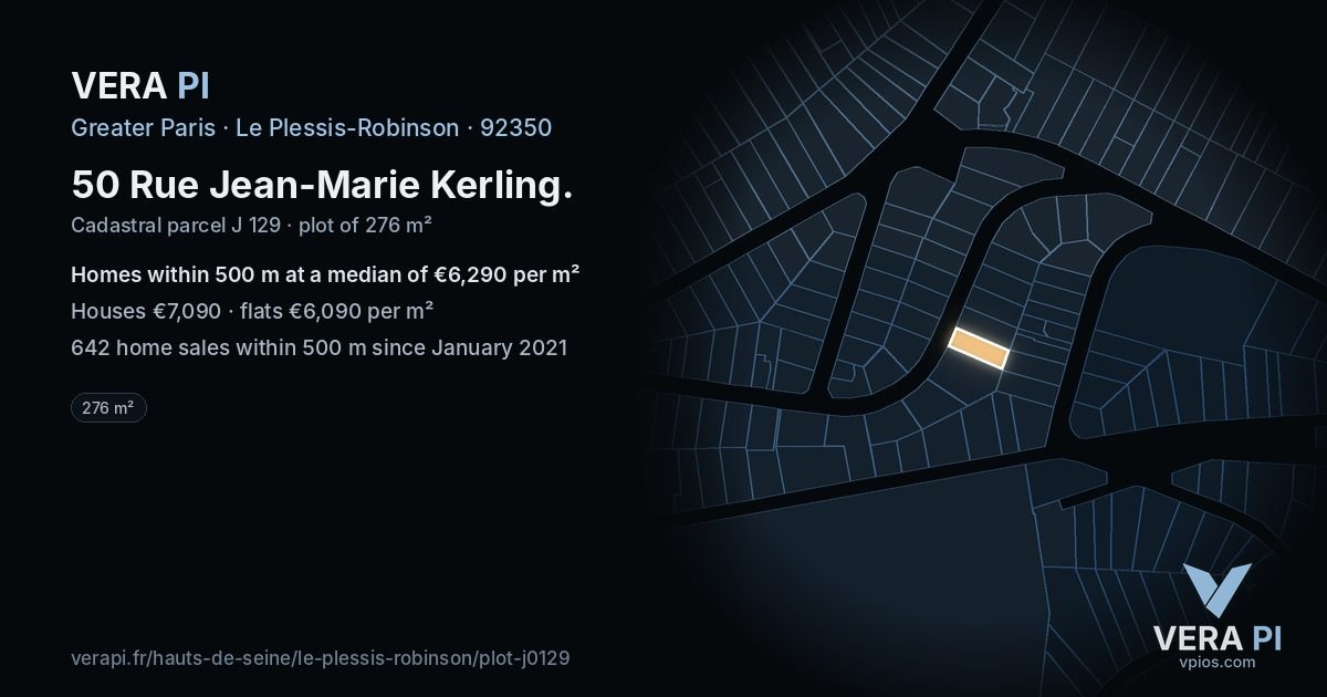 50 Rue Jean-Marie Kerling, Le Plessis-Robinson at night – the plot lit, the parcels around coloured by the prices near them