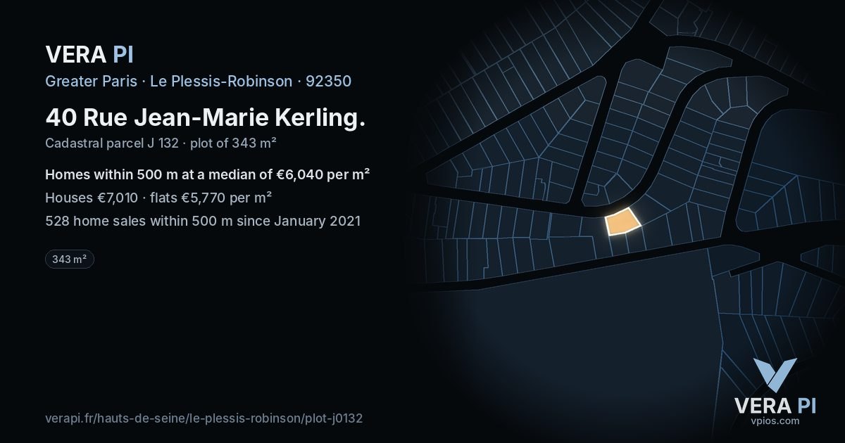 40 Rue Jean-Marie Kerling, Le Plessis-Robinson at night – the plot lit, the parcels around coloured by the prices near them
