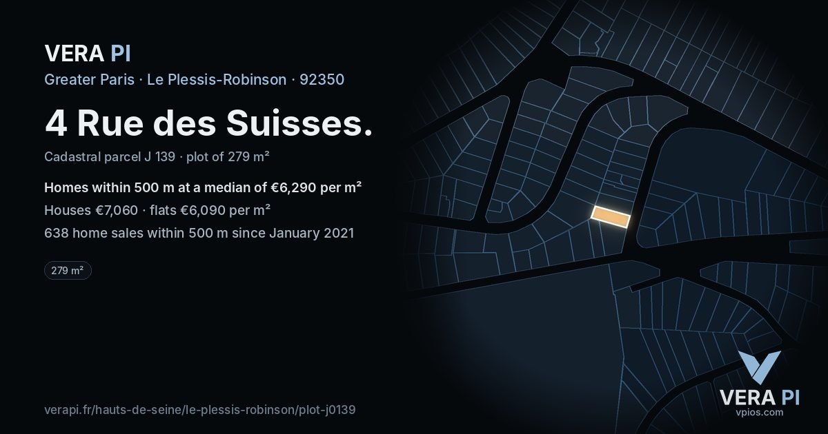 4 Rue des Suisses, Le Plessis-Robinson at night – the plot lit, the parcels around coloured by the prices near them