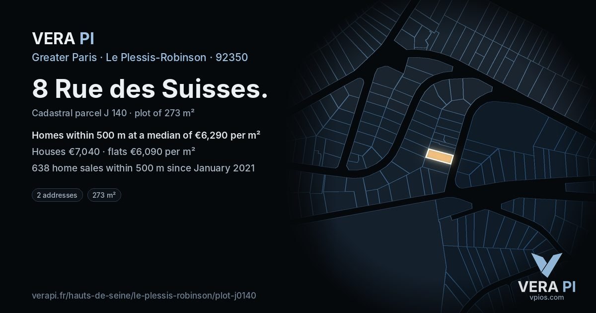 8 Rue des Suisses, Le Plessis-Robinson at night – the plot lit, the parcels around coloured by the prices near them