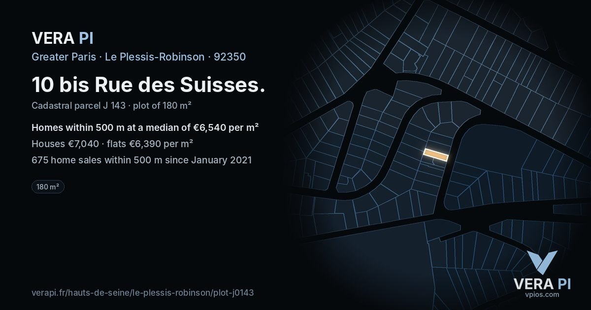 10 bis Rue des Suisses, Le Plessis-Robinson at night – the plot lit, the parcels around coloured by the prices near them