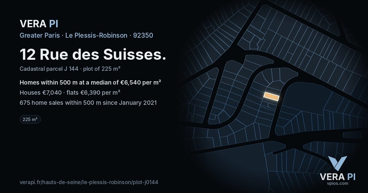 12 Rue des Suisses, Le Plessis-Robinson at night – the plot lit, the parcels around coloured by the prices near them