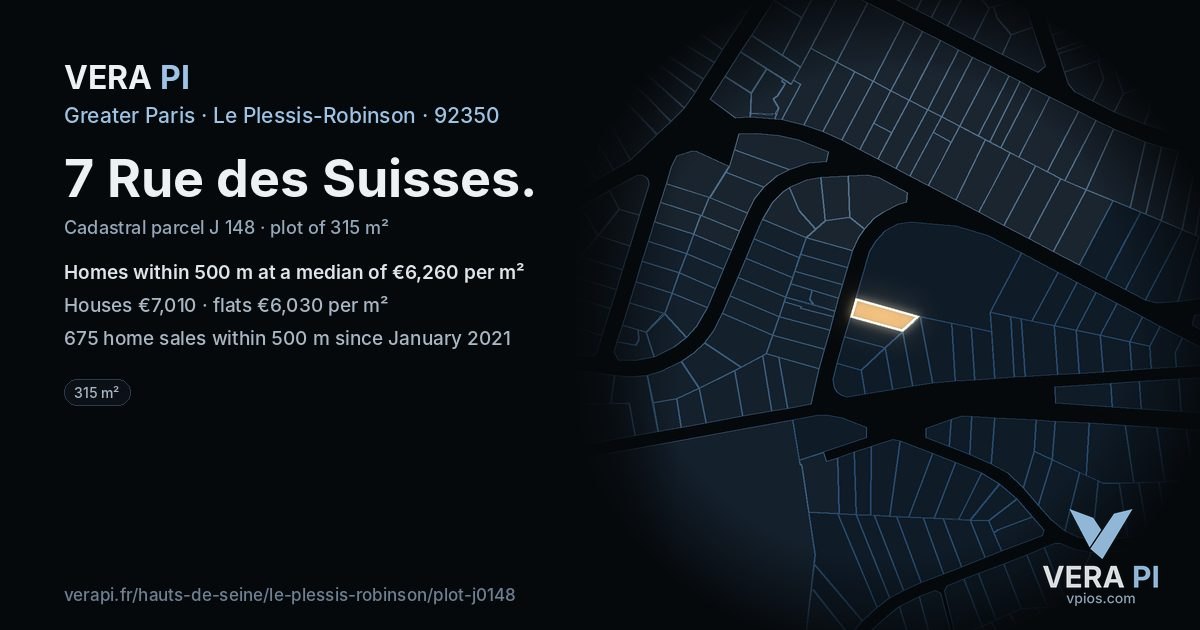 7 Rue des Suisses, Le Plessis-Robinson at night – the plot lit, the parcels around coloured by the prices near them