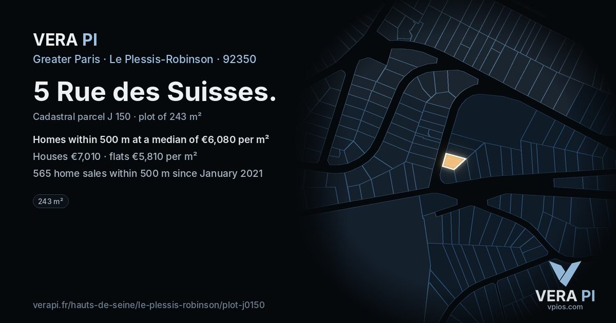 5 Rue des Suisses, Le Plessis-Robinson at night – the plot lit, the parcels around coloured by the prices near them