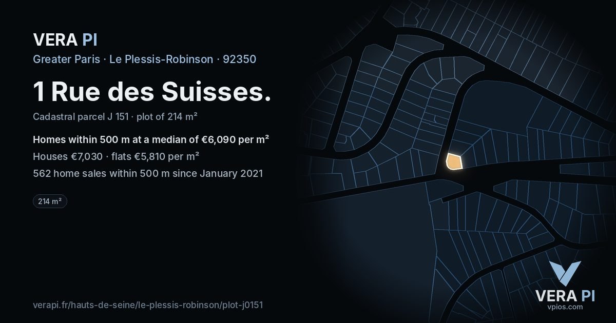 1 Rue des Suisses, Le Plessis-Robinson at night – the plot lit, the parcels around coloured by the prices near them